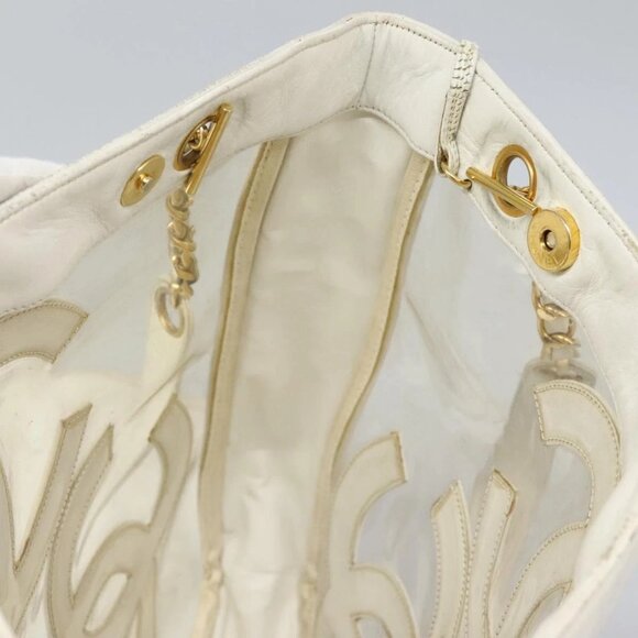 CHANEL Triple Coco Chain Tote Bag Vinyl Leather White Gold CC Auth bs23423 - Picture 11 of 16